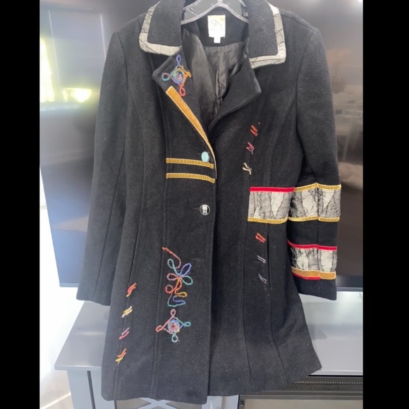 Rare DY Design Wool Embroidered Colorful Design Fun Adorable Coat Sz M Vintage - Picture 2 of 7